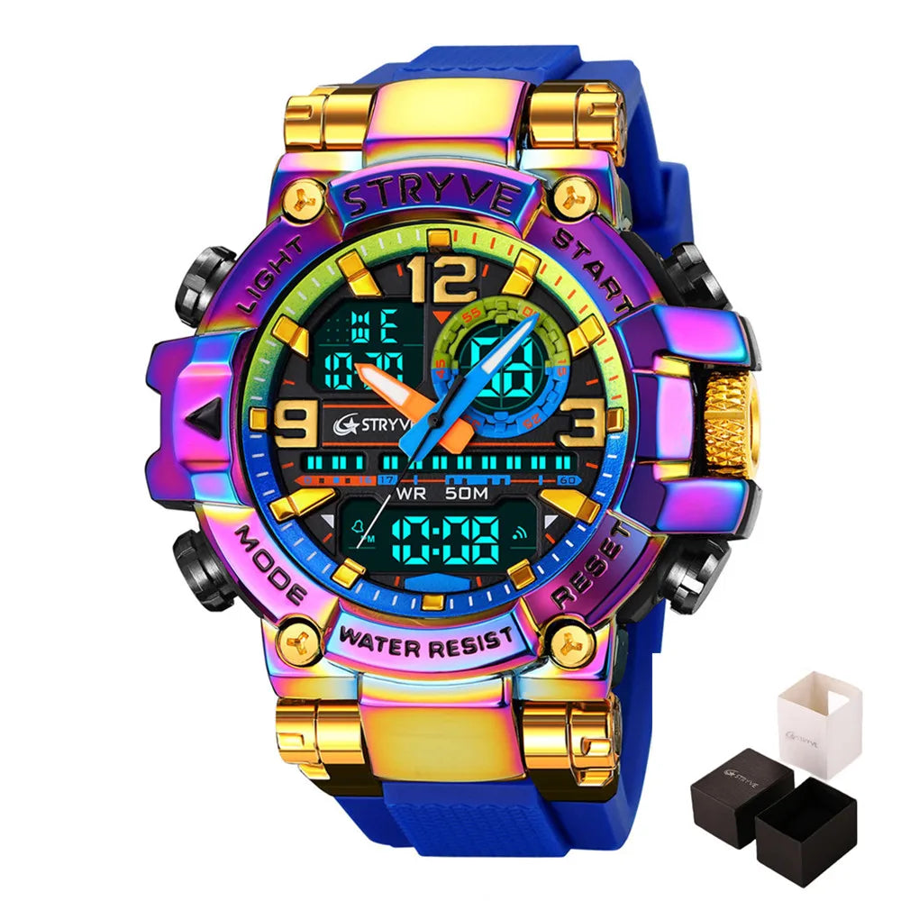 New STRYVE Watch for Men's Digital-Analog Dual Movement Luminous Calendar Waterproof Watches Fashion Men's Sports Watch 8025 goobingoo