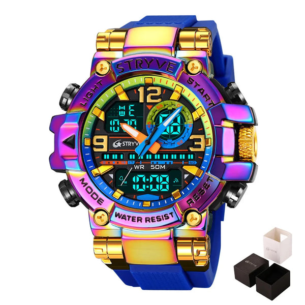 New STRYVE Watch for Men's Digital-Analog Dual Movement Luminous Calendar Waterproof Watches Fashion Men's Sports Watch 8025 goobingoo