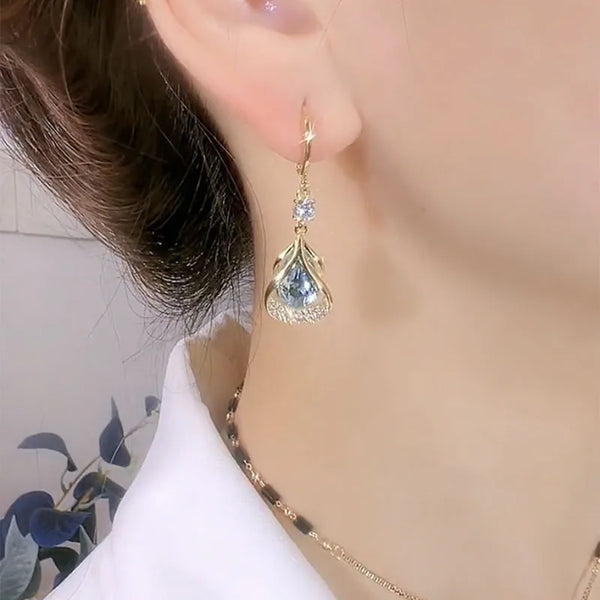 Cat Eye Stone Teardrop Earrings Elegant Niche Jewelry
