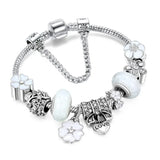 Glass Pearl Bead Bracelet — Retro Floral Charm Design