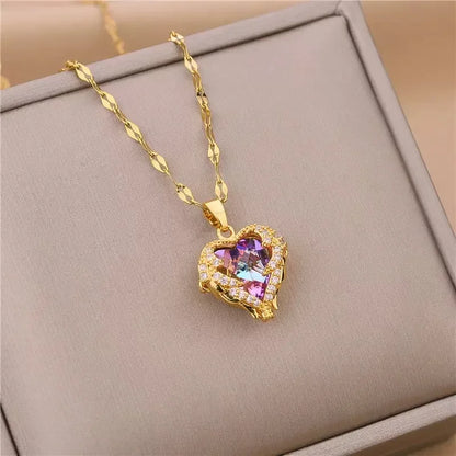 Fashionable and Luxurious Peach Heart Pearl Oyster Necklace, Personalized and Versatile Stainless Steel Clavicle Chain goobingoo