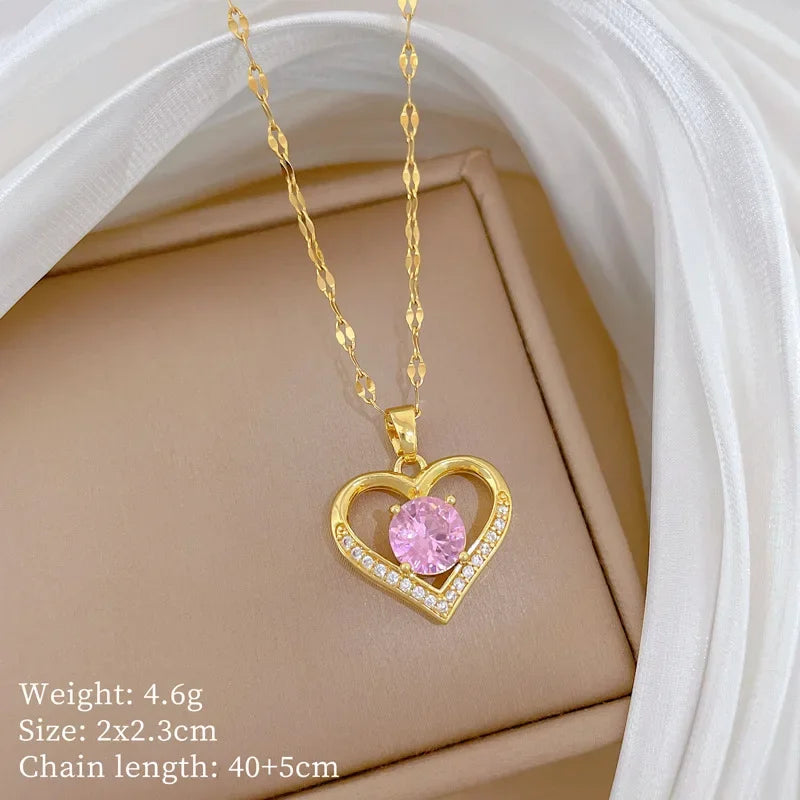 Fashionable and Luxurious Peach Heart Pearl Oyster Necklace, Personalized and Versatile Stainless Steel Clavicle Chain goobingoo