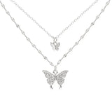Double Layer Butterfly Necklace Sparkling Elegant Jewelry