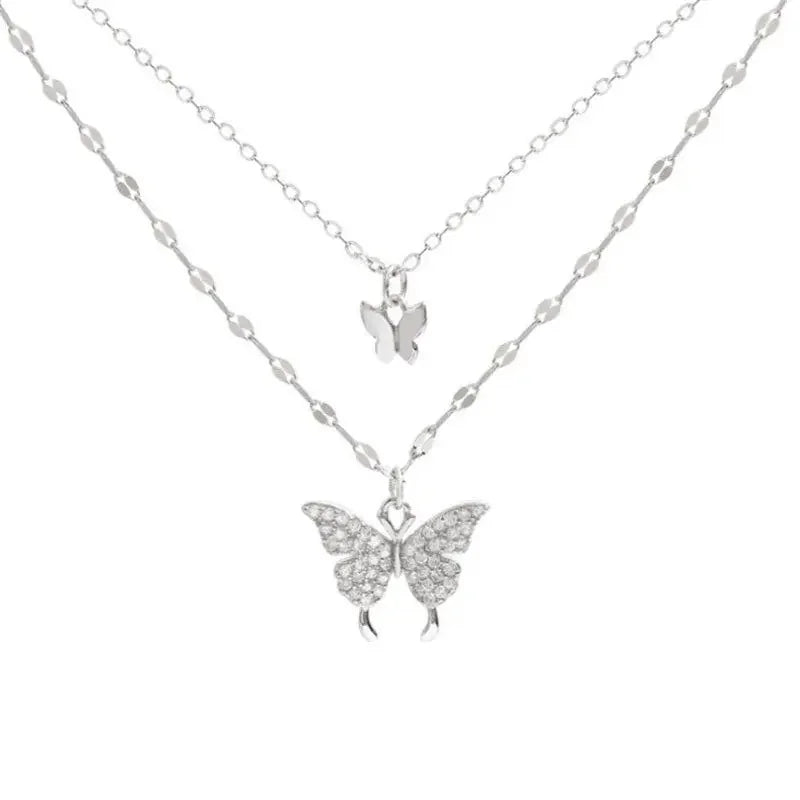 Double Layer Butterfly Necklace Sparkling Elegant Jewelry