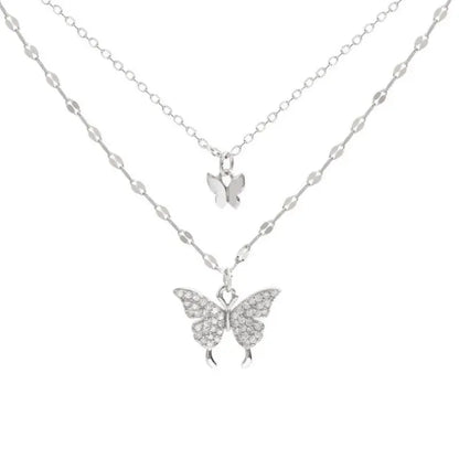 Double Layer Butterfly Necklace Sparkling Elegant Jewelry