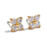 Cubic Zirconia Flower Stud Earrings 316L Stainless Steel