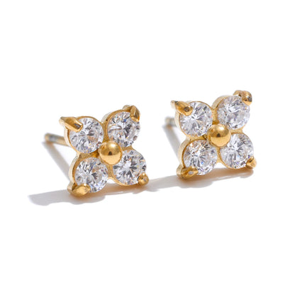 Cubic Zirconia Flower Stud Earrings 316L Stainless Steel