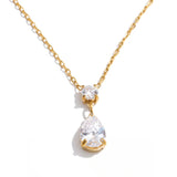 Cubic Zirconia Water Drop Pendant Necklace Stainless Steel