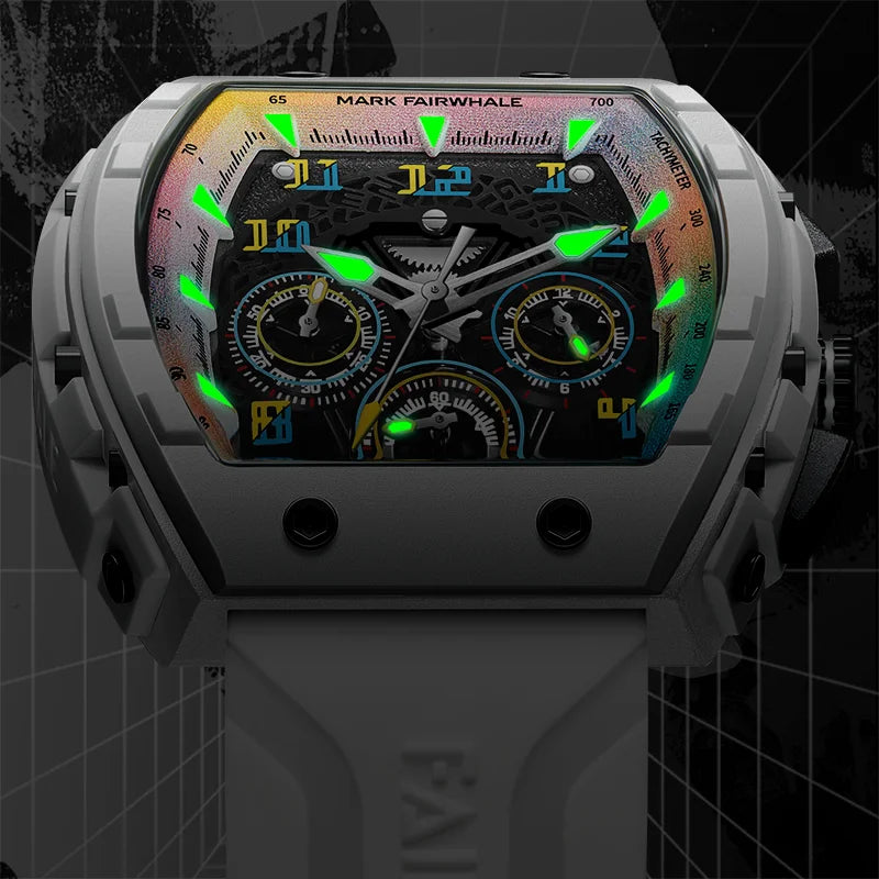 Mark Fairwhale 5001 New Trend Mens Watch Tonneau Dial Chronograph Calendar Luminous Waterproof Quartz Watch for Men Reloj Hombre goobingoo