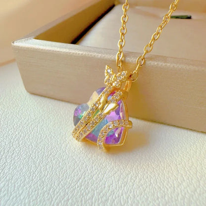 Fashionable and Luxurious Peach Heart Pearl Oyster Necklace, Personalized and Versatile Stainless Steel Clavicle Chain goobingoo