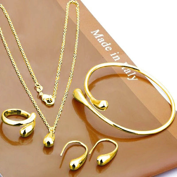 Elegant Water Drop Jewelry Set Necklace Earrings Bracelet Ring