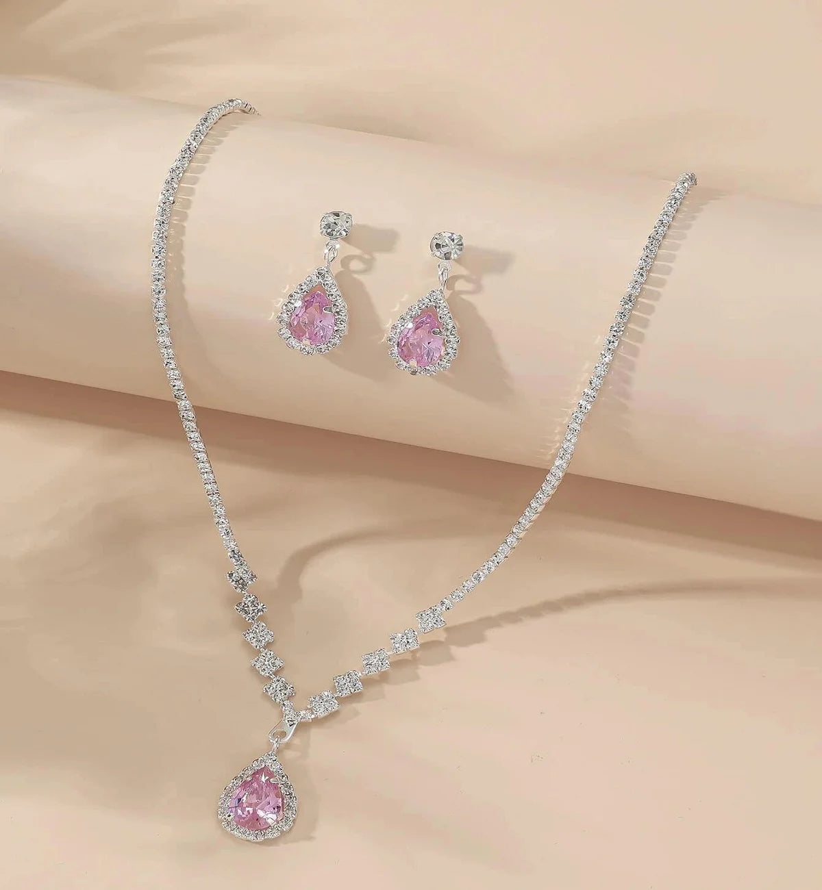 Elegant Droplet Necklace Earrings Set Wedding Party Jewelry