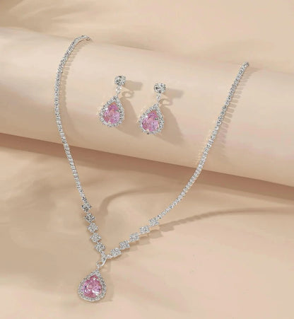 Elegant Droplet Necklace Earrings Set Wedding Party Jewelry