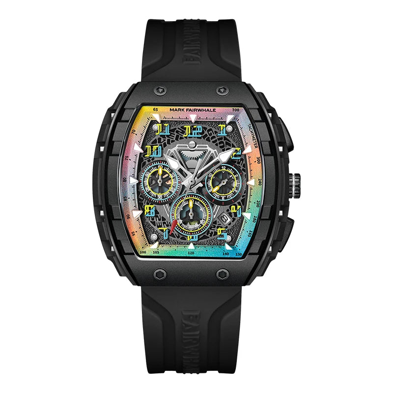Mark Fairwhale 5001 New Trend Mens Watch Tonneau Dial Chronograph Calendar Luminous Waterproof Quartz Watch for Men Reloj Hombre goobingoo