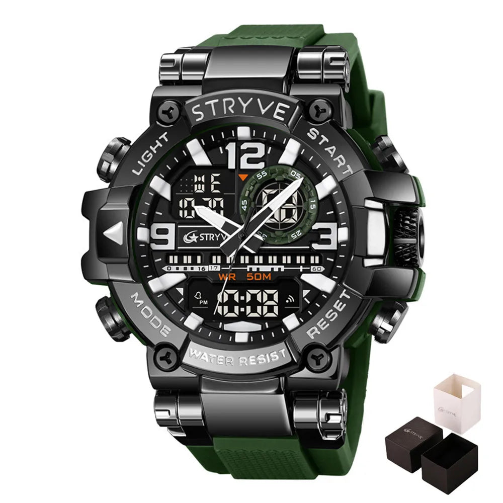 New STRYVE Watch for Men's Digital-Analog Dual Movement Luminous Calendar Waterproof Watches Fashion Men's Sports Watch 8025 goobingoo
