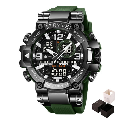 New STRYVE Watch for Men's Digital-Analog Dual Movement Luminous Calendar Waterproof Watches Fashion Men's Sports Watch 8025 goobingoo