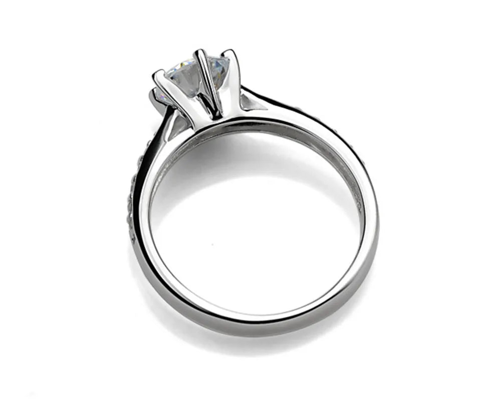 925 Sterling Silver Six Claw Moissanite Style Ring for Women
