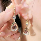 Cat Eye Stone Teardrop Earrings Elegant Niche Jewelry