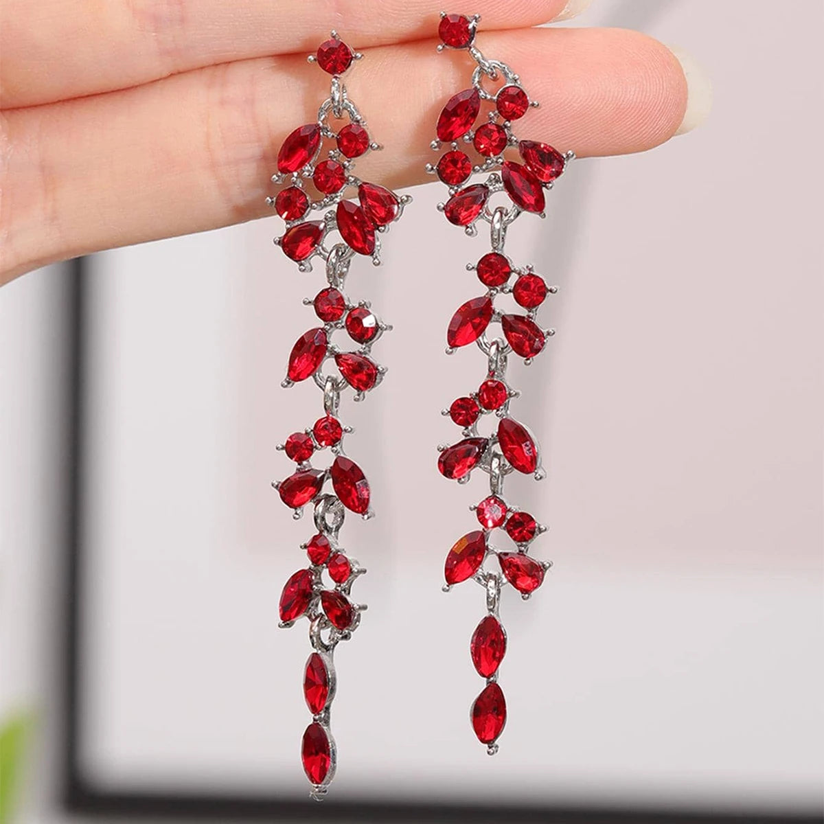 Vintage Rose Drop Earrings Long Diamond Elegant Jewelry