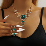 Black & Gold Flower Jewelry Set — Necklace & Earrings
