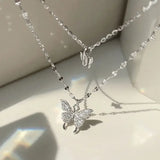 Double Layer Butterfly Necklace Sparkling Elegant Jewelry