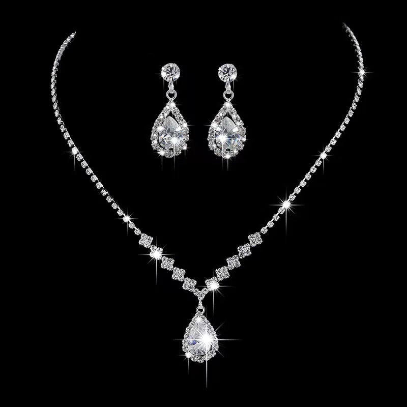Elegant Droplet Necklace Earrings Set Wedding Party Jewelry