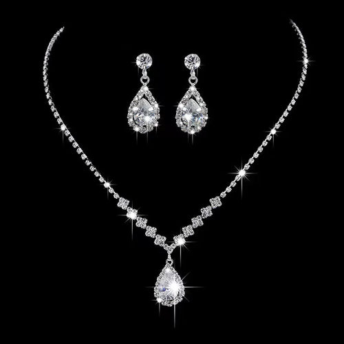 Elegant Droplet Necklace Earrings Set Wedding Party Jewelry