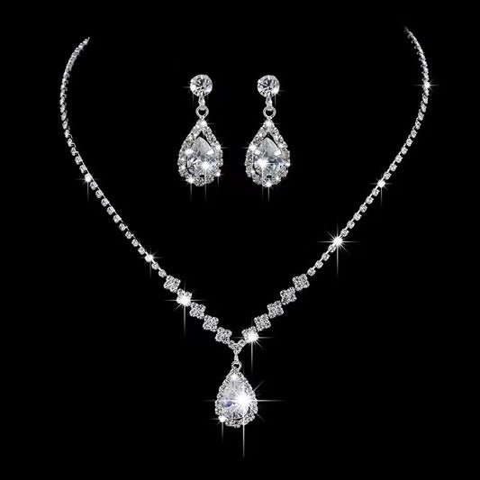 Elegant Droplet Necklace Earrings Set Wedding Party Jewelry