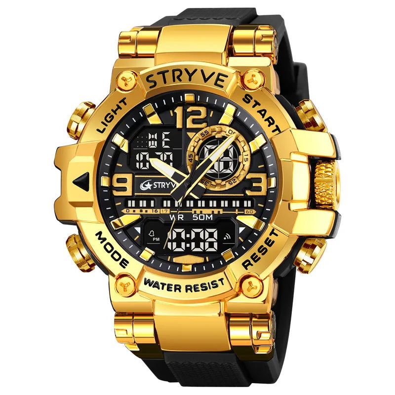New STRYVE Watch for Men's Digital-Analog Dual Movement Luminous Calendar Waterproof Watches Fashion Men's Sports Watch 8025 goobingoo