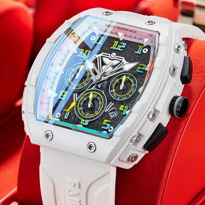 Mark Fairwhale 5001 New Trend Mens Watch Tonneau Dial Chronograph Calendar Luminous Waterproof Quartz Watch for Men Reloj Hombre goobingoo