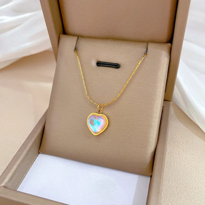 Fashionable and Luxurious Peach Heart Pearl Oyster Necklace, Personalized and Versatile Stainless Steel Clavicle Chain goobingoo