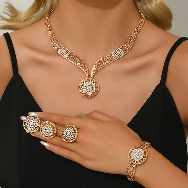 Luxury Metal Jewelry Set Necklace Earrings Bracelet Ring
