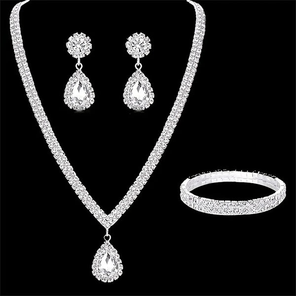 Crystal Water Drop Jewelry Set — Necklace, Earrings & Bracelet
