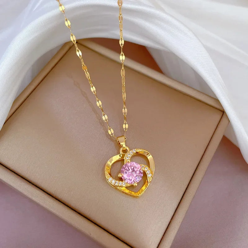 Fashionable and Luxurious Peach Heart Pearl Oyster Necklace, Personalized and Versatile Stainless Steel Clavicle Chain goobingoo