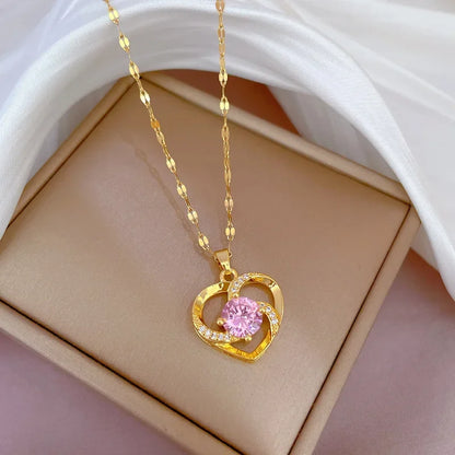 Fashionable and Luxurious Peach Heart Pearl Oyster Necklace, Personalized and Versatile Stainless Steel Clavicle Chain goobingoo