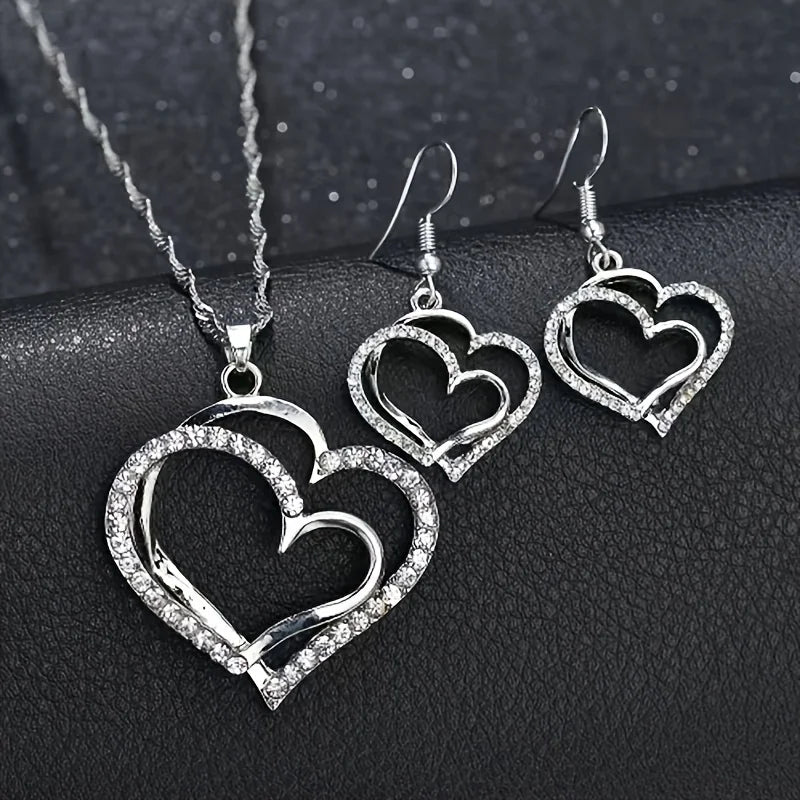 Double Heart Pendant Jewelry Set: A Symbol Of Eternal Connection goobingoo