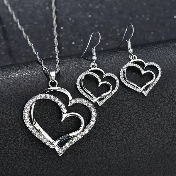 Double Heart Pendant Jewelry Set: A Symbol Of Eternal Connection goobingoo