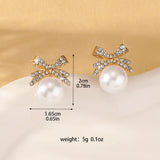 Bow Pearl Stud Earrings Elegant Diamond Accent Jewelry