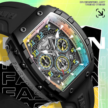 Mark Fairwhale 5001 New Trend Mens Watch Tonneau Dial Chronograph Calendar Luminous Waterproof Quartz Watch for Men Reloj Hombre goobingoo