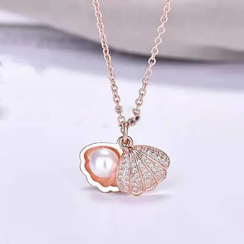Fashionable and Luxurious Peach Heart Pearl Oyster Necklace, Personalized and Versatile Stainless Steel Clavicle Chain goobingoo