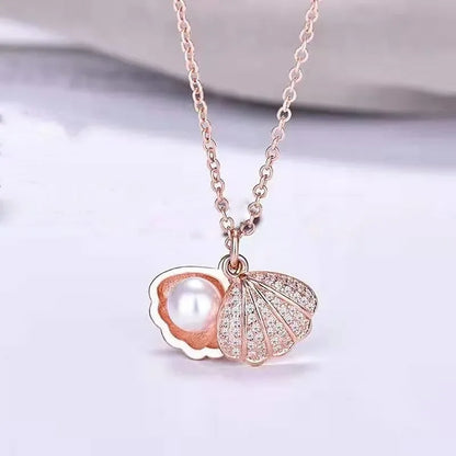 Fashionable and Luxurious Peach Heart Pearl Oyster Necklace, Personalized and Versatile Stainless Steel Clavicle Chain goobingoo