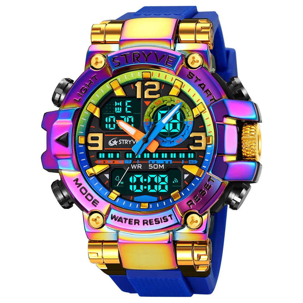 New STRYVE Watch for Men's Digital-Analog Dual Movement Luminous Calendar Waterproof Watches Fashion Men's Sports Watch 8025 goobingoo
