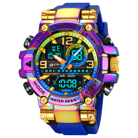 New STRYVE Watch for Men's Digital-Analog Dual Movement Luminous Calendar Waterproof Watches Fashion Men's Sports Watch 8025 goobingoo