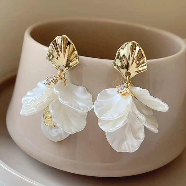 Gold Petal Tassel Earrings Fairy Shell Elegant Drop Jewelry