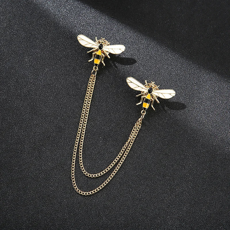 Crystal Bee Tassel Brooch Luxury Statement Pin