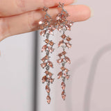 Vintage Rose Drop Earrings Long Diamond Elegant Jewelry