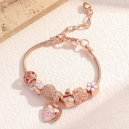 Rose Swan Charm Bracelet Love Drip Oil Cute Jewelry