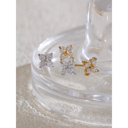 Cubic Zirconia Flower Stud Earrings 316L Stainless Steel
