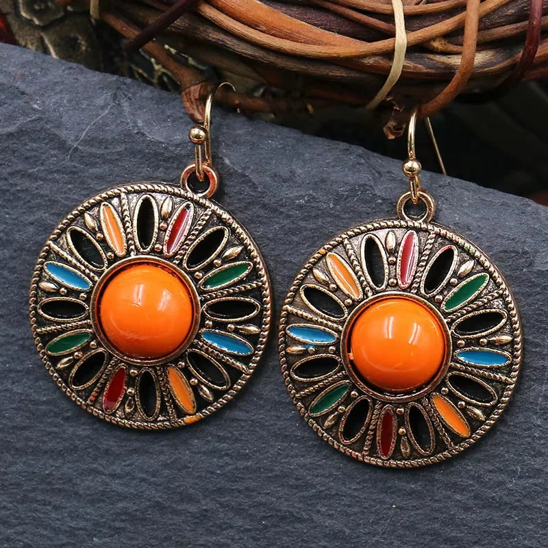 Bohemian Colorful Disc Earrings Statement Festival Jewelry