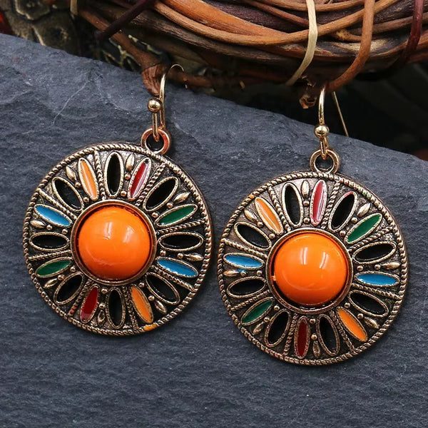 Bohemian Colorful Disc Earrings Statement Festival Jewelry